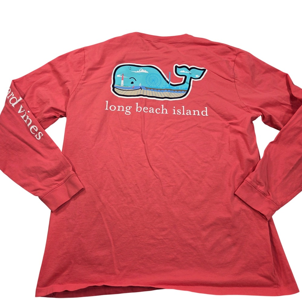 Vineyard Vines Long Beach Island LBI T-Shirt Mens XL Coral Long Sleeve Whale